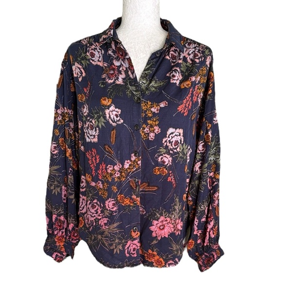 Anthropologie Pilcro Evika Navy Floral Print Oversized Button Down Shirt - XS - Picture 15 of 15